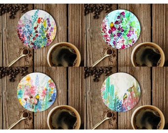Coasters, Coaster Set, Drinkware, Table Decor, Eco-friendly, Easy Care, Nature, Animal, Bird, Floral, Modern, Watercolour, Blue, Red, Gifts