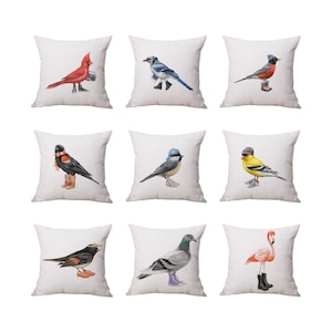 Decorative Throw Pillow Cover, Toss Pillow Case, Accent Cushion, Indoor/Outdoor, Luxe, Animal, Bird, Blue Jay, Cardinal, Quirky, Funny, Kids