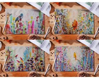 Placemats, Placemats Set, Table Linens, Napperon, Indoor/Outdoor - Eco-friendly, Reusable, Washable, Easy Care, Nature, Birds, Floral, Gifts