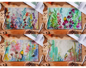 Placemats, Placemats Set, Table Linen, Indoor/Outdoor, Napperon, Eco-friendly, Easy Care, Luxury, Nature, Birds, Floral, Watercolor, Gifts