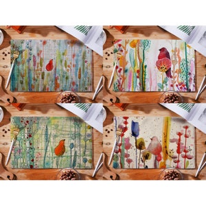 Manteles individuales, juego de manteles individuales, mantelería, Napperon, para interior/exterior - Ecológico, reutilizable, lavable, fácil de cuidar, de lujo, naturaleza, pájaros, regalos