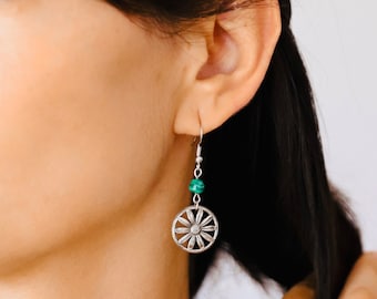 Daisy earrings in silver brass with malachite