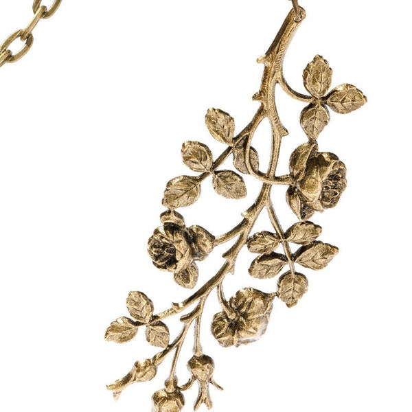 Collier roses en laiton doré à l’or fin 24k patine