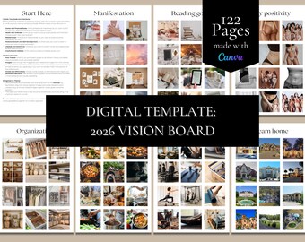Manifiesta tu 2026: Plantilla de tablero de visión / Descarga digital de 122 páginas