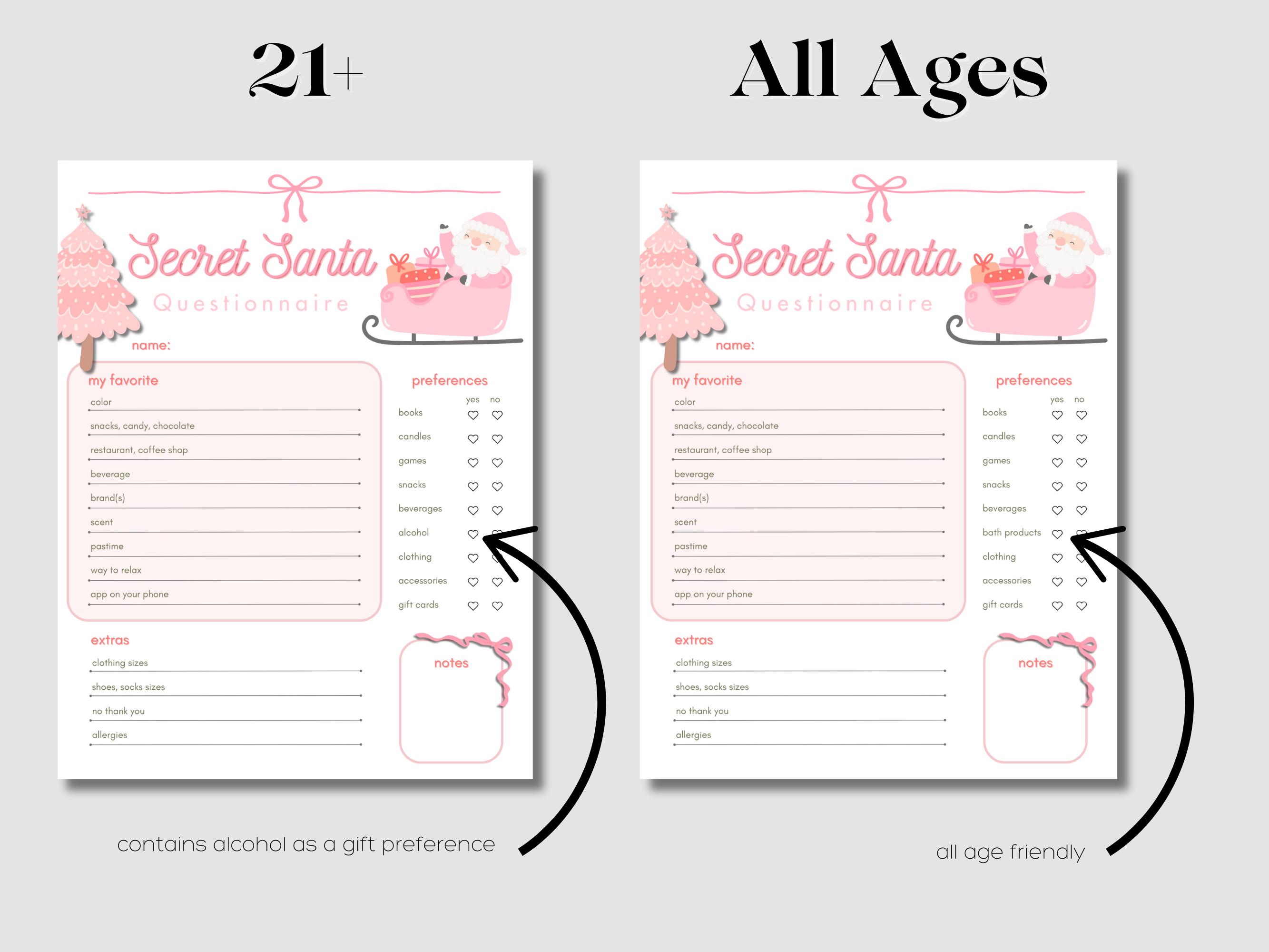 Secret Santa Printable Questionnaire | Pink Girlie Christmas, Coworker ...