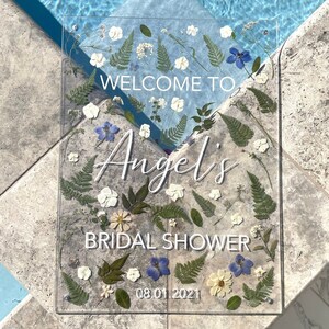 Acrylic Wedding Sign with Real Pressed Flowers