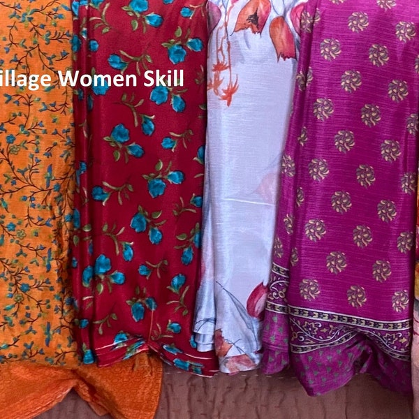 Wholesale Lot of Vintage Art Silk Saree Dressmaking Ethnic Craft Indian Sari Kimono Bath Robe Recycled fabric, vintage Sari Fabric Used Sari