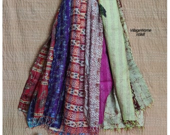 Wholesale Lot Vintage Silk Indian Kantha Scarf Scarves Stole Bohemian Hippie Handmade Bohemian Scarves ( Assorted Colors )