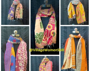 Unique scarf Vintage Indian cotton kantha work Handmade Kantha Scarf/Shawl/Wrap