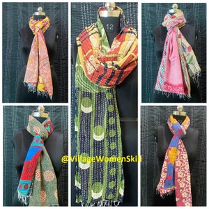 Wholesale Lot Vintage Cotton Indian Kantha Scarf Scarves Stole Bohemian Hippie Handmade Bohemian Scarves Scarf ( Assorted Colors )