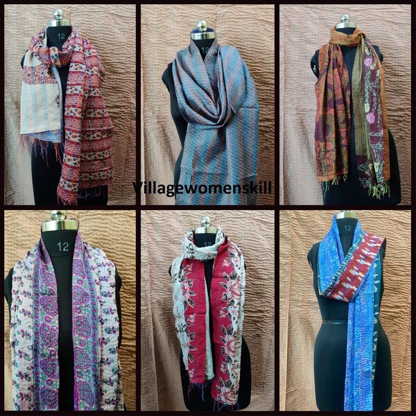 Indian Scarf Silk Scarves Kantha Scarves Vintage Scarf Wrap Scarves Handmade Shawl Women Scarf