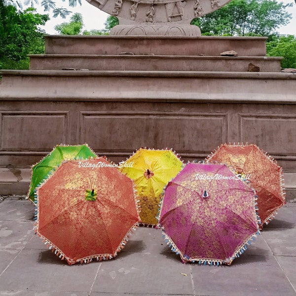 Wholesale Lot Multi designed Indian Wedding Umbrella Sun Parasols Handmade Umbrella Decorations Indian Home Decoration Gold Printed