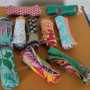 Lot of 5 Pc Cotton Boho Scarf Bohemian Scarf Vintage Kantha Scarf Hand Stitched reversible Cotton scarf/wrap Scarves (Assorted Colors)