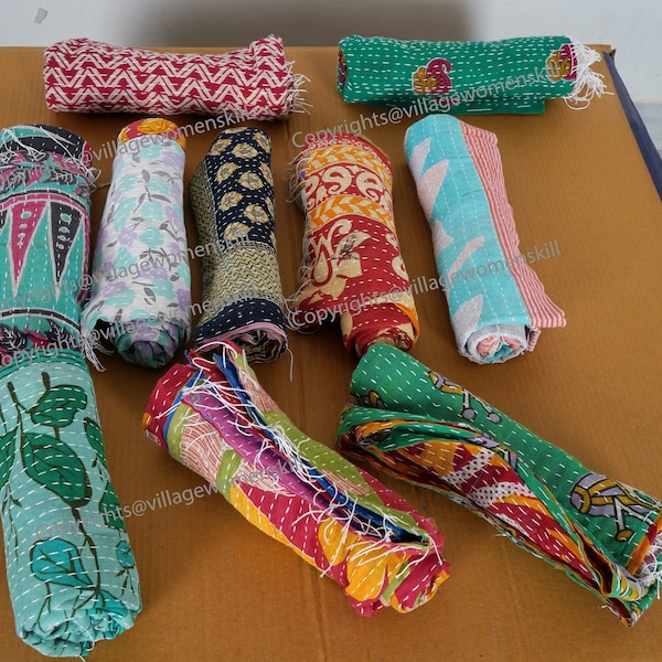 Lot of 5 Pc Cotton Boho Scarf Bohemian Scarf Vintage Kantha Scarf Hand Stitched reversible Cotton scarf/wrap Scarves (Assorted Colors)