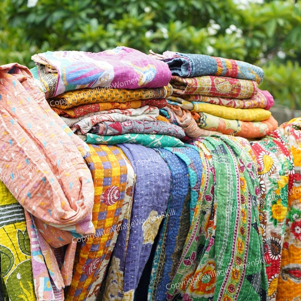 Handmade kantha Vintage quilts,Vintage Kantha handmade Quilt, Sari Coverlet, Sundance Kantha Throw Recycle Fabric,