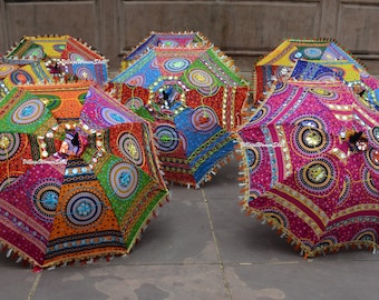 Set of 5 Pc Decorative cotton Umbrella Embroidered Indian Parasol Bohemian Patchwork Umbrella