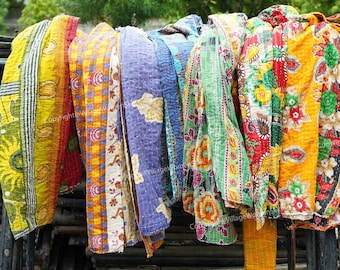 Assorted Handmade Kantha Quilt, Vintage Indian Cotton Bed Cover