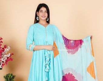 Rayon Kurti Sharara Set, Gota Work Dupatta, Indian Party Dress