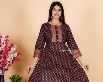 Indische Anarkali Kurti Kleid, Viskose Anzug, Party Ethnic Wear