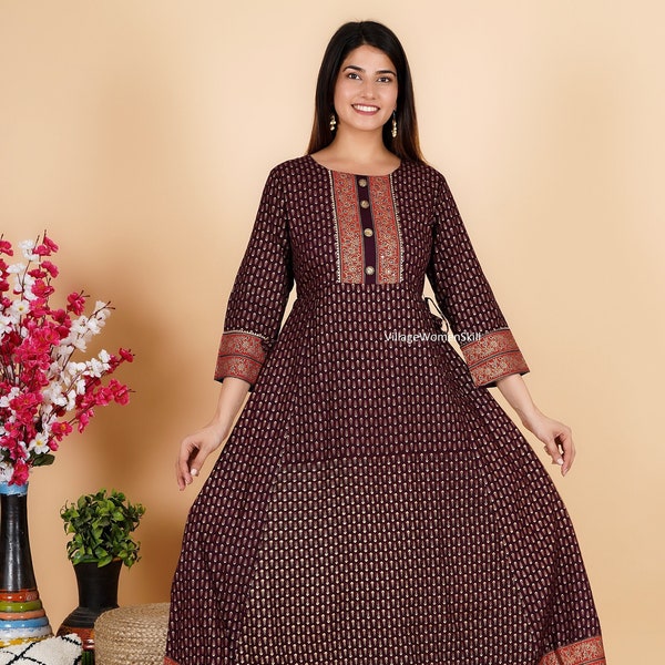 Indian Designer Style Anarkali Kurti Beautiful Rayon Suit Dresses Ready made
