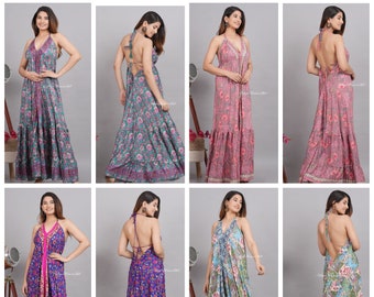 Women Sari Silk Maxi Dress Handmade Prom Party Evening Dress Summer Beach Wear Dress Holiday Dress Festival Dress Hippie Dress