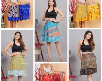 Pack Of Indian Silk Mini Skirts, Vintage Silk Skirt, Bohemian Skirts, Wrap sari skirts, Women Hippie Summer Skirts , Handmade silk skirt