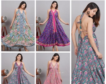 Großhandel viel von HIPPIE LANGE SEIDE Sommer handgefertigte Kleid, Seide Maxi Kleid, Damenkleid, Resort Kleidung, langes Neckholder-Kleid