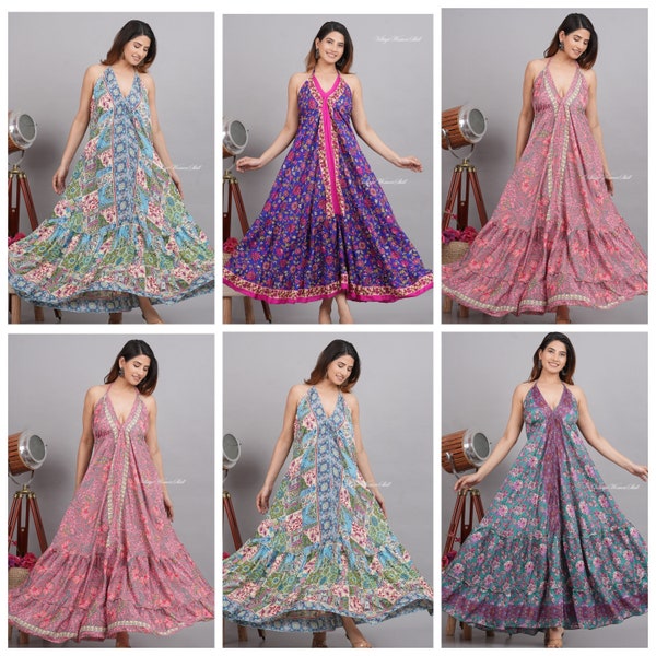 Wholesale lot Backless Dress Indian Silk Dress Women Dress Silk Bohemian Dress Hippie Dress Ethnic Sleepwear Maxi Handmade Dress