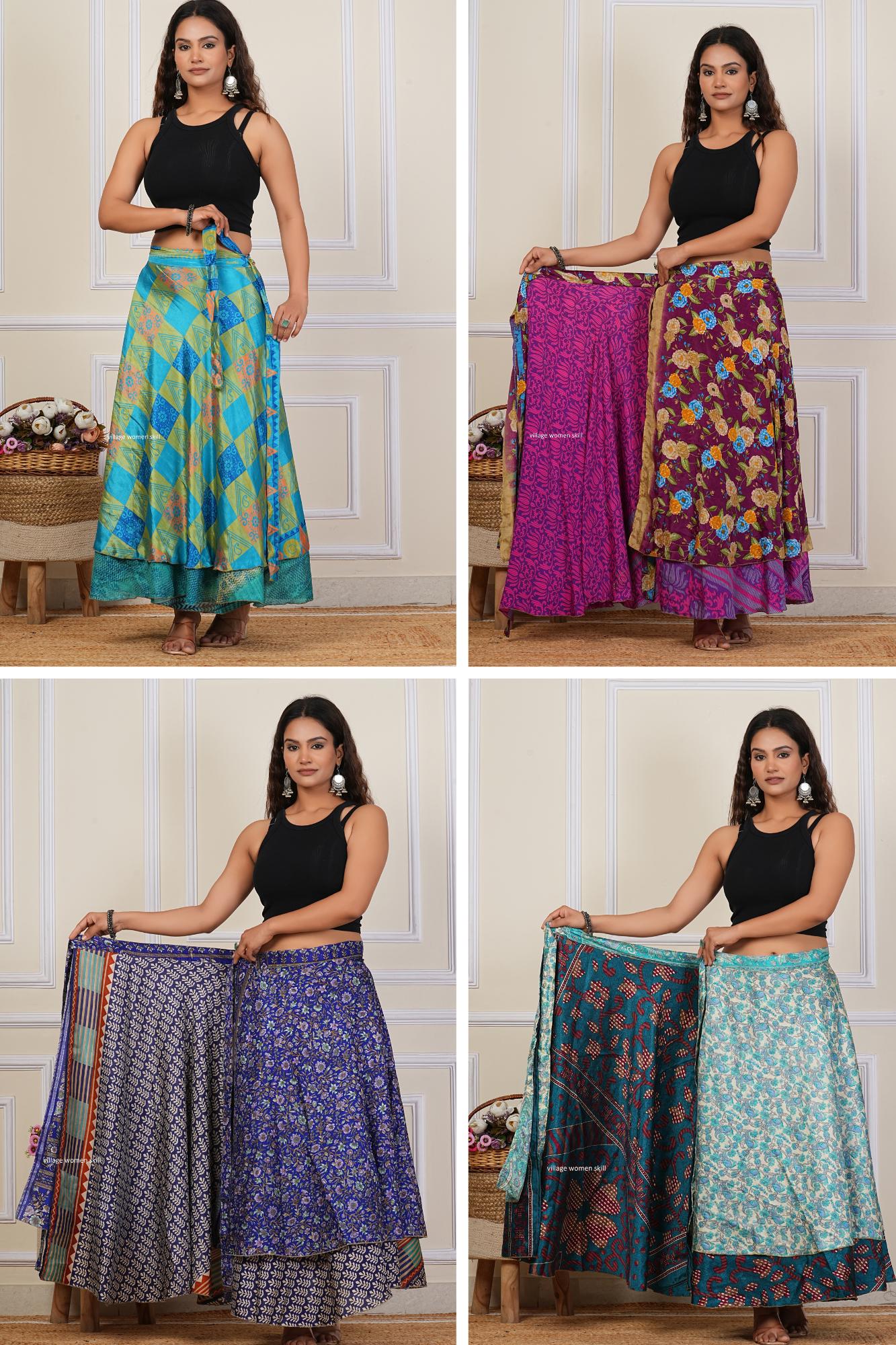Vintage Sari Silk Wrap Skirt: Reversible Handmade Long Skirt