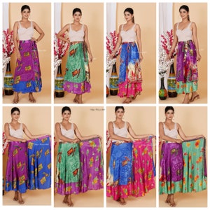 Wholesale of Vintage Indian Silk Wrap Skirts Bohemain Wrap Skirt Summer Long Maxi Handmade Skirt image 9