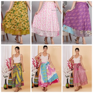 Regular/Maxi Length Up-Cycled Reversible Sari Wrap Skirt #7