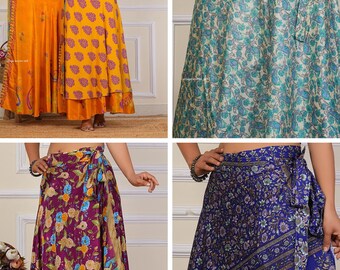 Wholesale Lot Reversible Sari Silk Wrap Skirt, Handmade Vintage Skirts