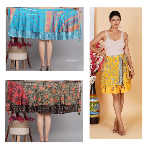 Wholesale Lot Short Mini Skirt Indian Women Wrap Skirts Vintage Silk Handmade Bohemian Hippie Beach Magic Dress Summer Skirts for Women Etsy Canada