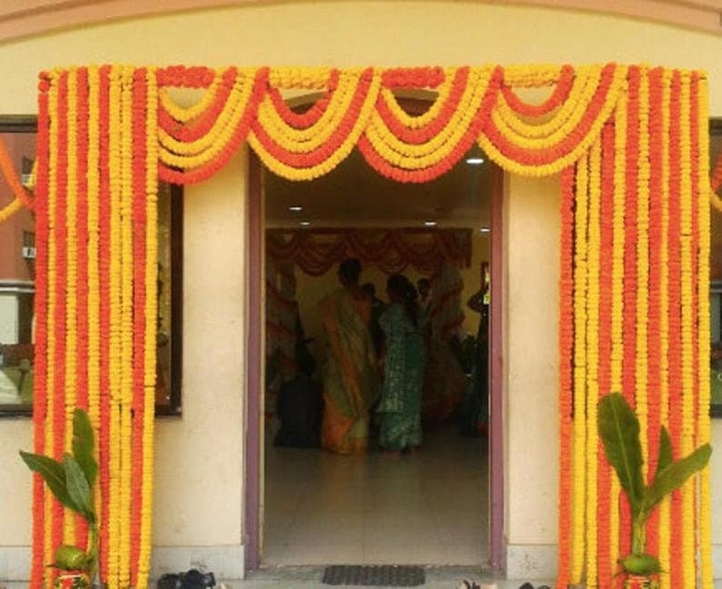 30 Pc Diwali Home Decoration Orange Artificial Marigold Indian Decor Garland 