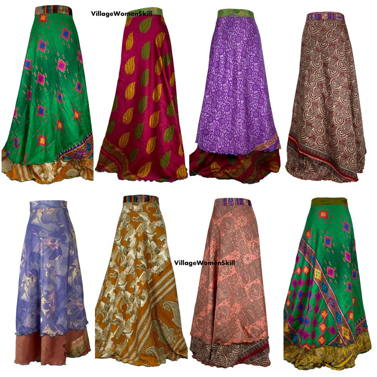 Sari Silk Wrap Skirt Reversible Layer Indian Vintage Handmade Etsy