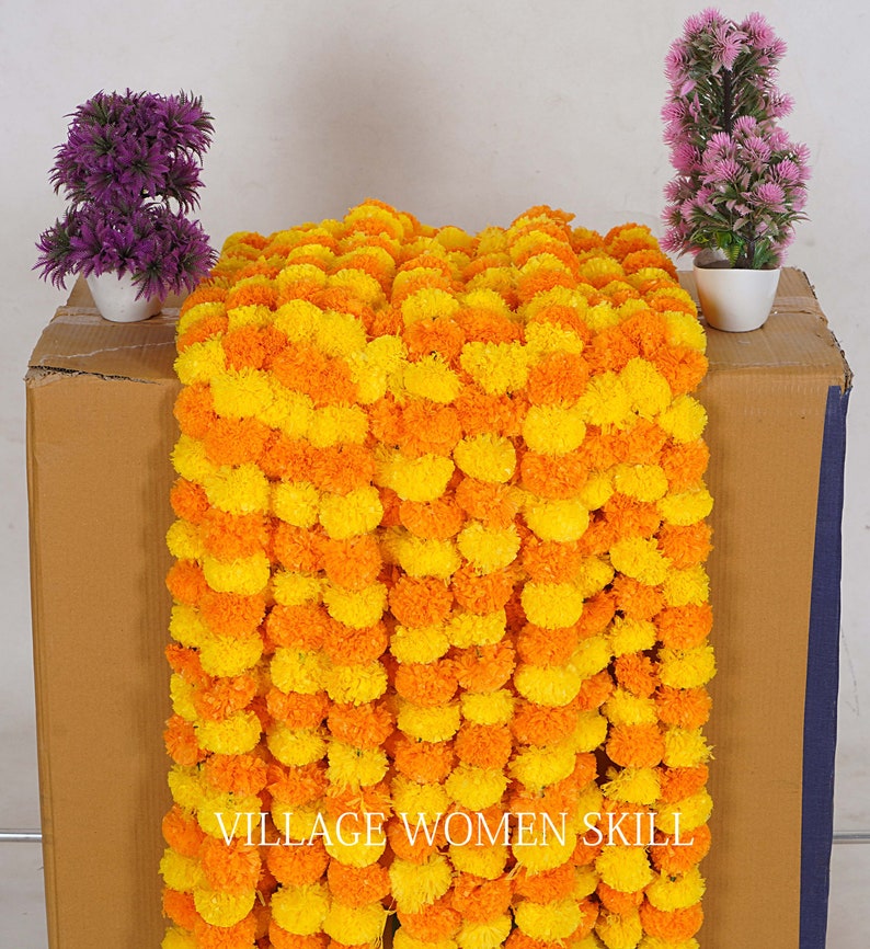 Wholesale artificial marigold flower garlands Indian wedding decoration flower garland bulk garlands for wall decor marigold garlands Yellow With Mango