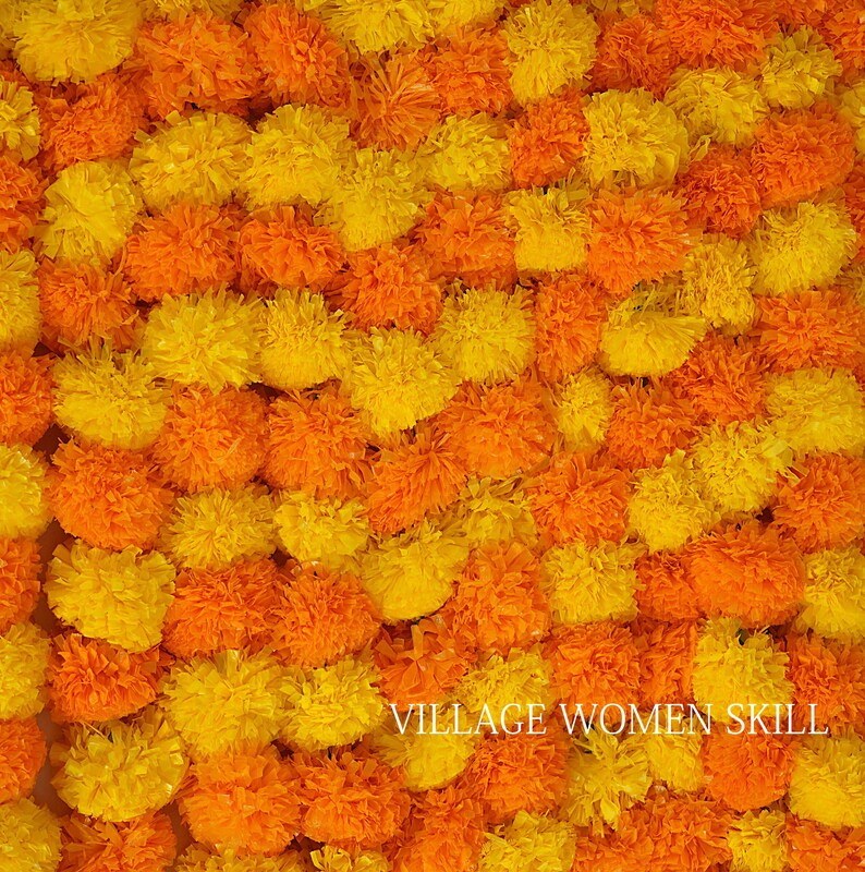 Wholesale Lot Wedding Mehndi Party Door Floral Garland Indian Decoration, Home Decor Fresh like Artificial Marigold flower Yellow with mango