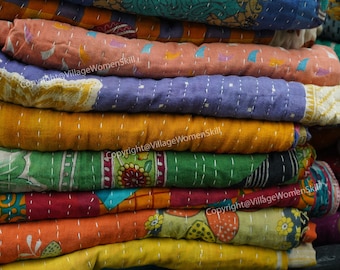Wholesale Lot Of Indian Vintage Kantha Quilt Reversible Blanket Bedspread Cotton Fabric Bohemian quilt