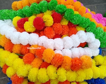 Venta de decoración de bodas indias Guirnalda de caléndula india Flores de caléndula artificiales Guirnalda navideña colgante de caléndula