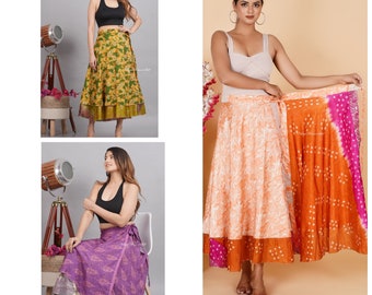 Wholesale Lots Sari Seide Wickelrock Reversible und leichte Floaty Doppelschicht handgemachte Rock Lange Vintage Röcke Krawatten