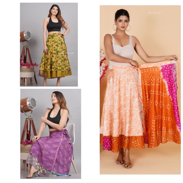 Wholesale Lots Sari silk wrap skirt Reversible and Lightweight Floaty Double layer Handmade skirt Long Vintage Skirts Ties