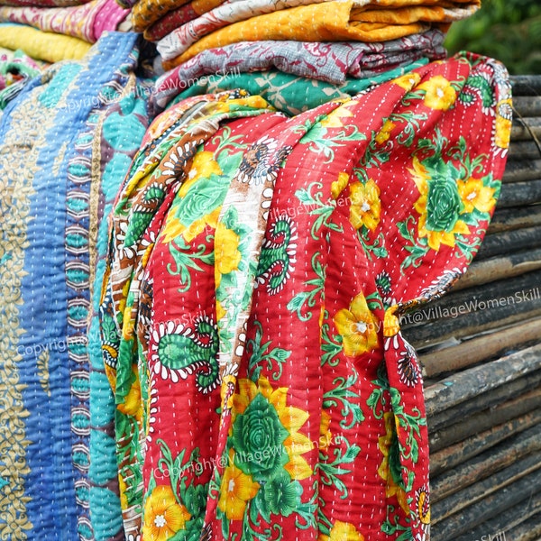 Vintage Kantha Quilt, Sari Coverlet, Sundance Kantha Throw Recycle Fabric
