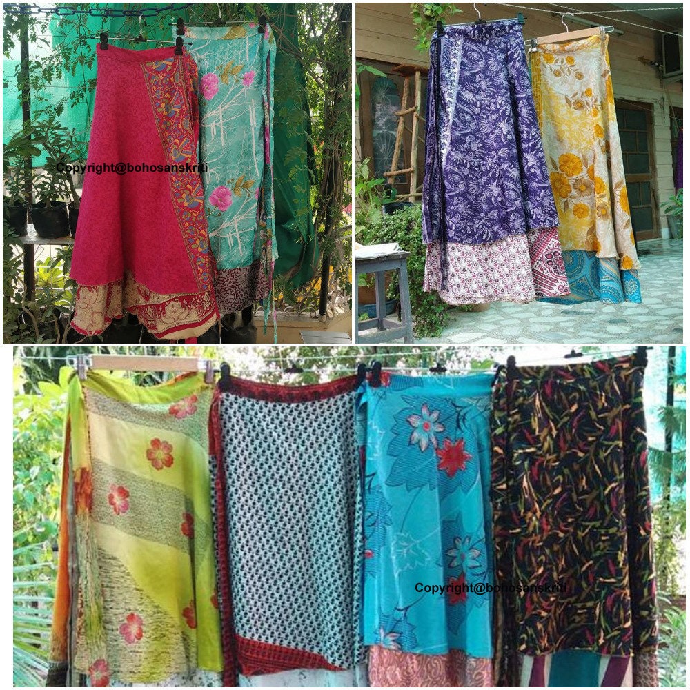 5 Pc Indian Silk Mini Skirts Vintage Silk Skirt Bohemian - Etsy