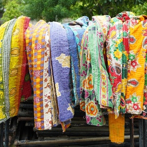 Wholesale Lot Vintage Kantha Quilt, Sari Coverlet, Sundance Kantha Throw Recycle Fabric image 5