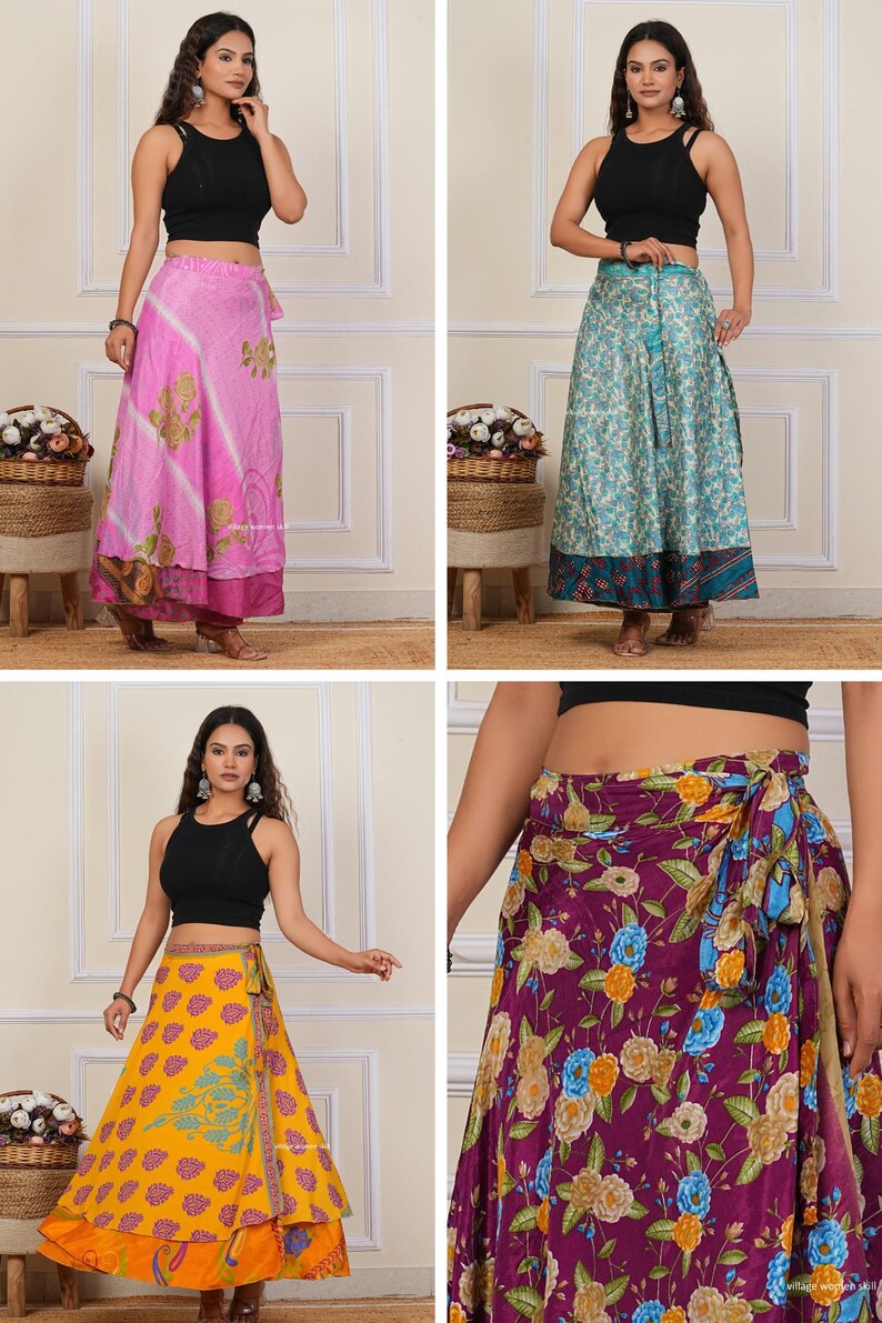 Wholesale of Vintage Indian Silk Wrap Skirts Bohemain Wrap Skirt Summer Long Maxi Handmade Skirt image 18