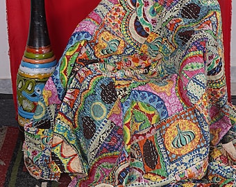 Indian Kantha Quilt Bohemian Quilt Throw Blanket Handmade Quilt Bedspread Quilt Kantha Quilts Cotton Quilt Bedding Blanket Quilt Throw King