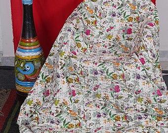 Indian Twin Gudri Handmade Quilt Paradise Print Kantha Spread Throw Cotton Blanket Bed Cover