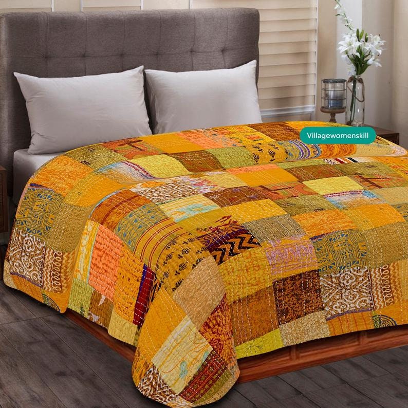 Multicolor handgemaakte kroon mukut print Kantha quilten Kantha deken bed cover koning Kantha sprei Boheems beddengoed katoen Kantha met 2 kussenslopen (rood, 108 x 108 inch met 2 kussensloop