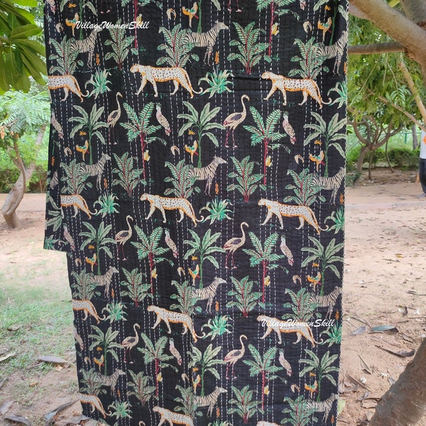 Boho Indian Animal Print Tagesdecke Decke Ethnische Handgemachte Baumwolle Kantha Quilts Boho Bed Quilts