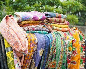 5 courtepointes Kantha vintage faites main, courtepointe Kantha vintage en gros, lot de courtepointe Kantha, courtepointes en gros Literie, couverture de couvre-lit